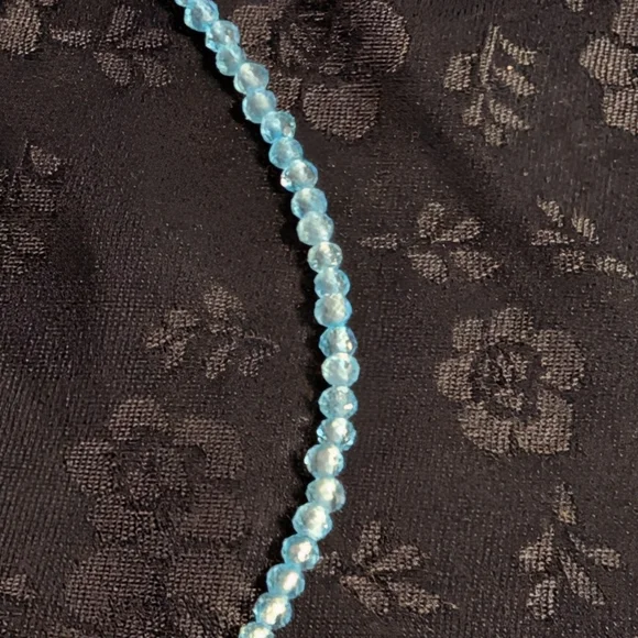 Delicate Genuine Sky Blue Topaz 2 mm Faceted Beaded Bracelet 925 Sterling Silver - Picture 5 of 13